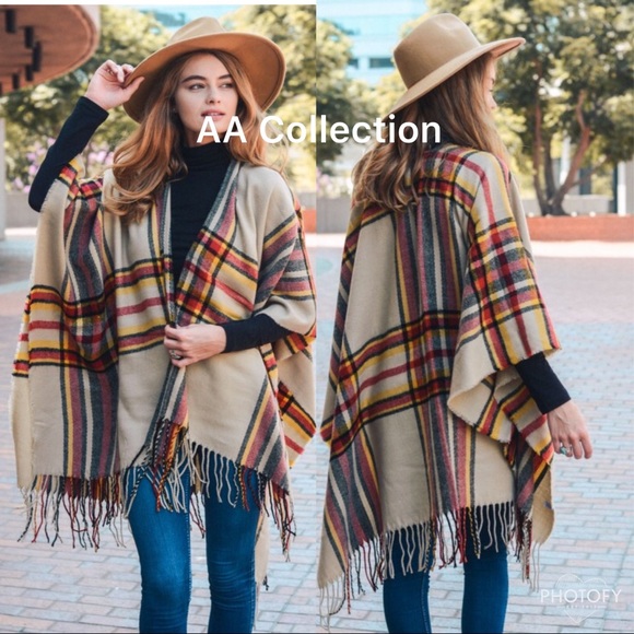 Plaid Ruana Shawl Wrap Scarf Tassel comfy - Picture 5 of 8
